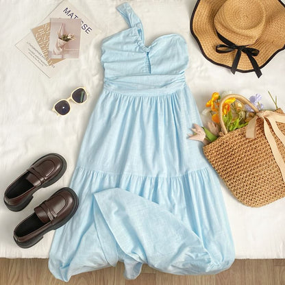 One Shoulder Keyhole Tiered A-Line Maxi Dress