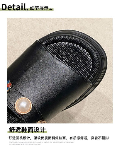 Platform Faux Pearl Slide Sandals