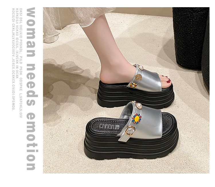 Platform Faux Pearl Slide Sandals