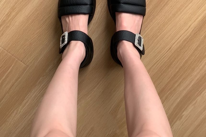Platform Chunky Heel Rhinestone Buckle Sandals