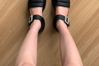 Platform Chunky Heel Rhinestone Buckle Sandals
