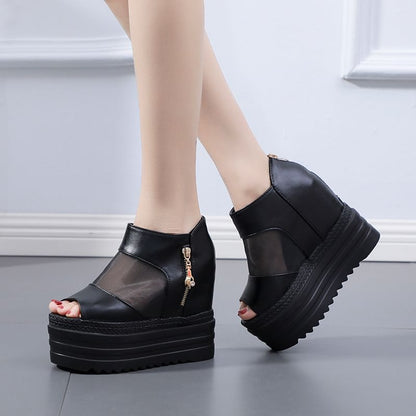Mesh Panel Platform Sandals