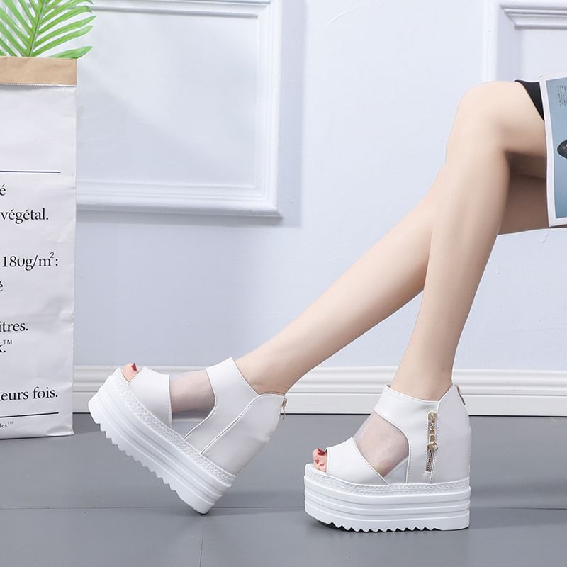Mesh Panel Platform Sandals
