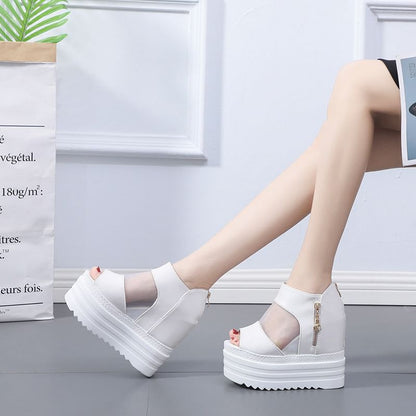 Mesh Panel Platform Sandals