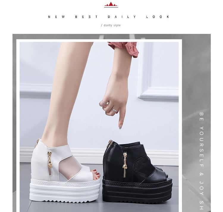 Mesh Panel Platform Sandals