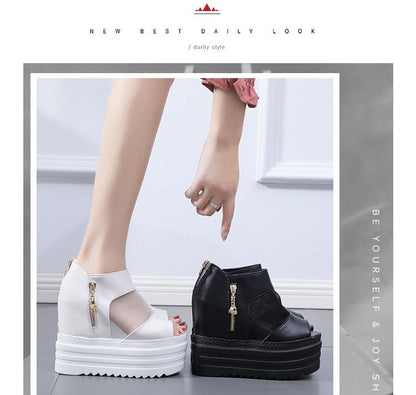 Mesh Panel Platform Sandals