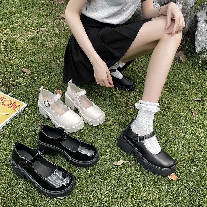 Platform Chunky Heel Mary Jane Pumps