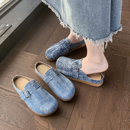 Plaid Buckled Platform Mules