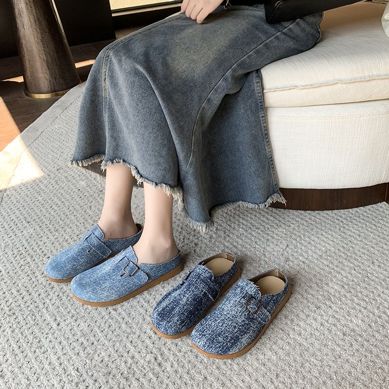 Plaid Buckled Platform Mules