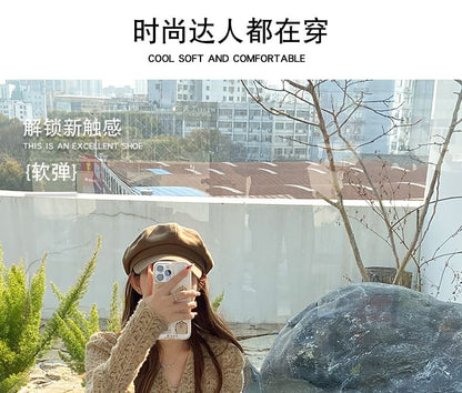 Fringed Trim Rhinestone Buckled Platform Slide Sandals