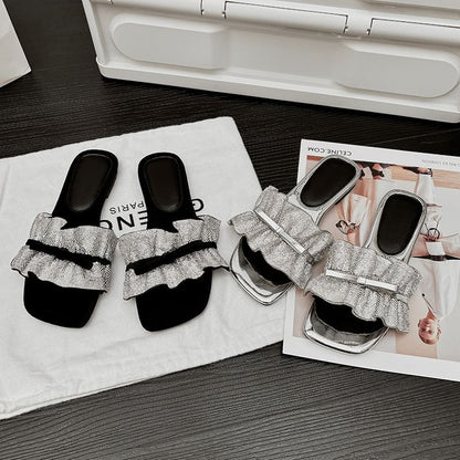 Ruffle Bow Slide Sandals