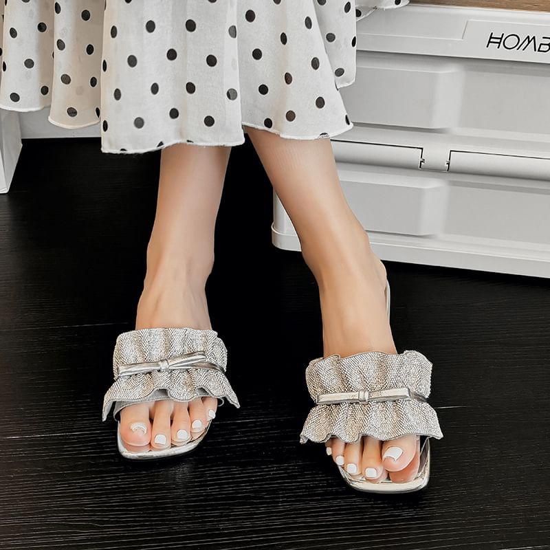 Ruffle Bow Slide Sandals
