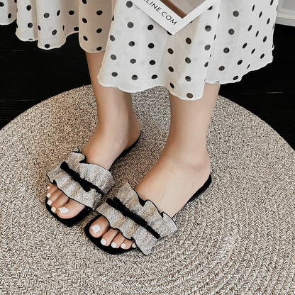 Ruffle Bow Slide Sandals