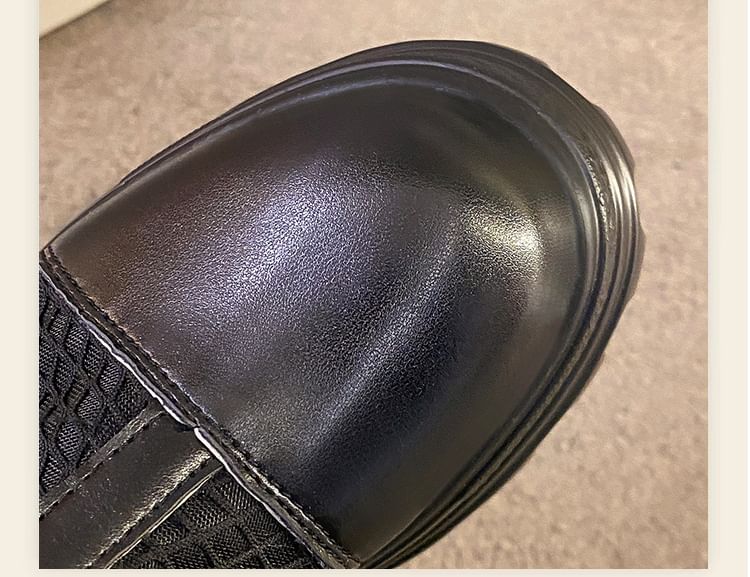 Buckled Mesh Panel Platform Chunky Heel Short Boots