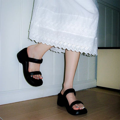 Wedge Plain Slide Sandals