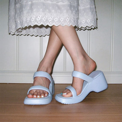 Wedge Plain Slide Sandals