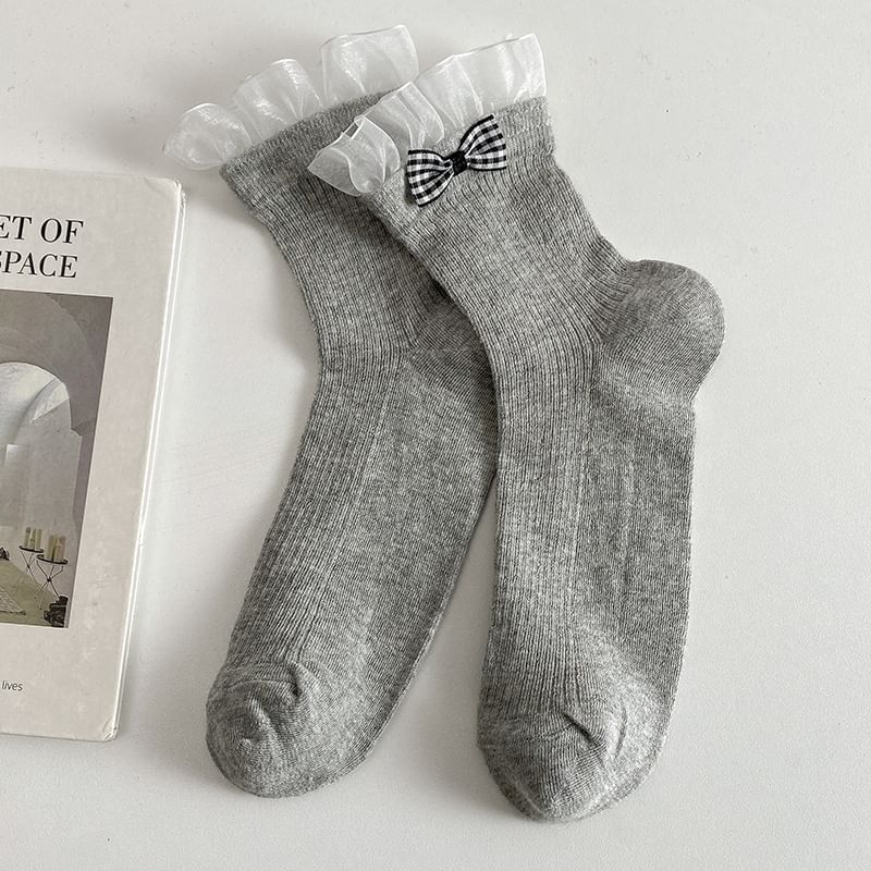 Set of 2 Pairs: Bow Ruffle Trim Socks