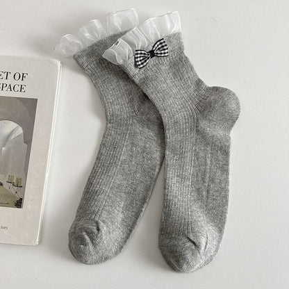 Set of 2 Pairs: Bow Ruffle Trim Socks