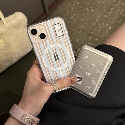 Striped Magsafe Compatible iPhone Case / Bow Print Card Case / Set