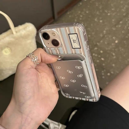 Striped Magsafe Compatible iPhone Case / Bow Print Card Case / Set