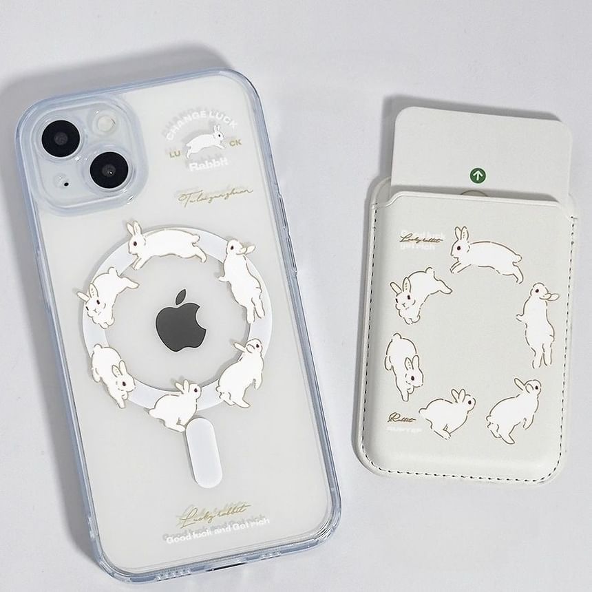 Rabbit Print Magsafe Compatible iPhone Case / Card Case / Set