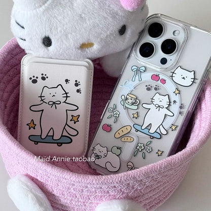 Cat Print Magsafe Compatible iPhone Case / Card Case / Set