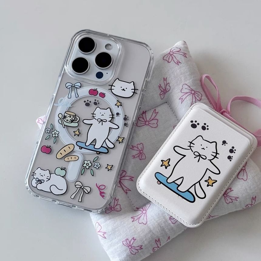 Cat Print Magsafe Compatible iPhone Case / Card Case / Set