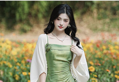Spaghetti Strap Asymmetrical Plain Maxi A-Line Dress