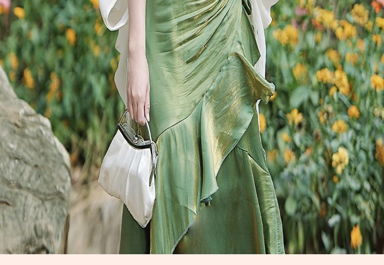 Spaghetti Strap Asymmetrical Plain Maxi A-Line Dress