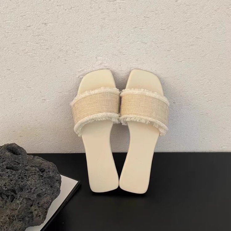 Fringed Trim Slide Sandals