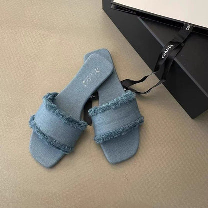 Fringed Trim Slide Sandals