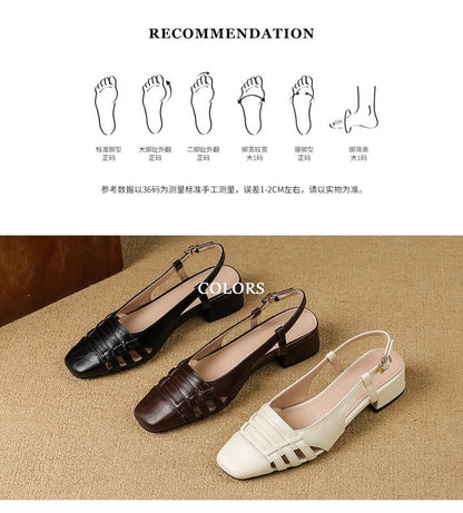 Square-Toe Chunky Heel Slingback Sandals