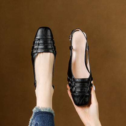 Square-Toe Chunky Heel Slingback Sandals