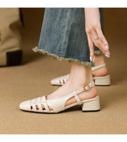 Square-Toe Chunky Heel Slingback Sandals