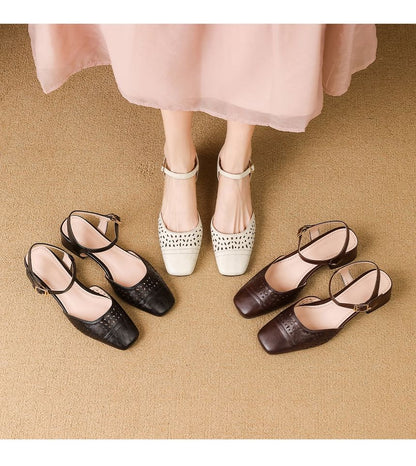 Chunky Heel Perforated Sandals