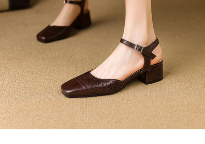 Chunky Heel Perforated Sandals