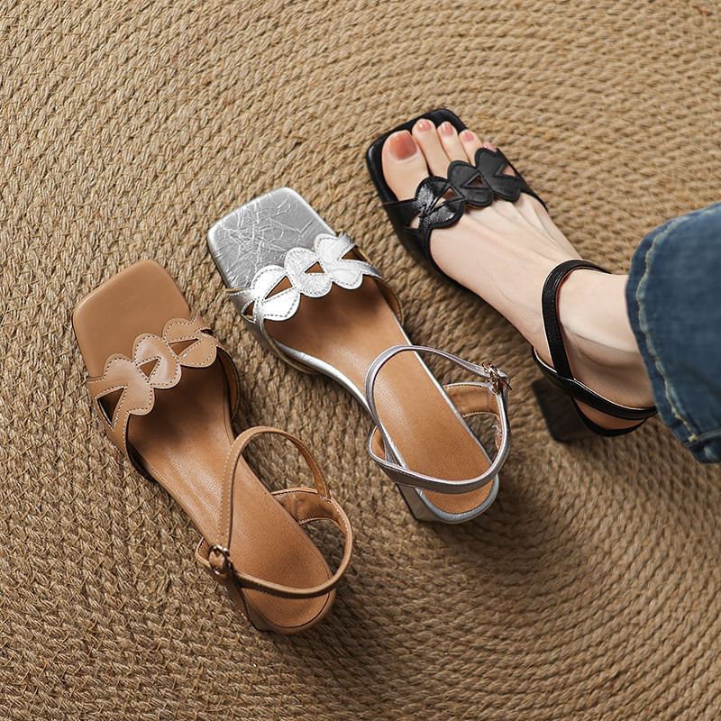 Square-Toe Chunky Heel Sandals