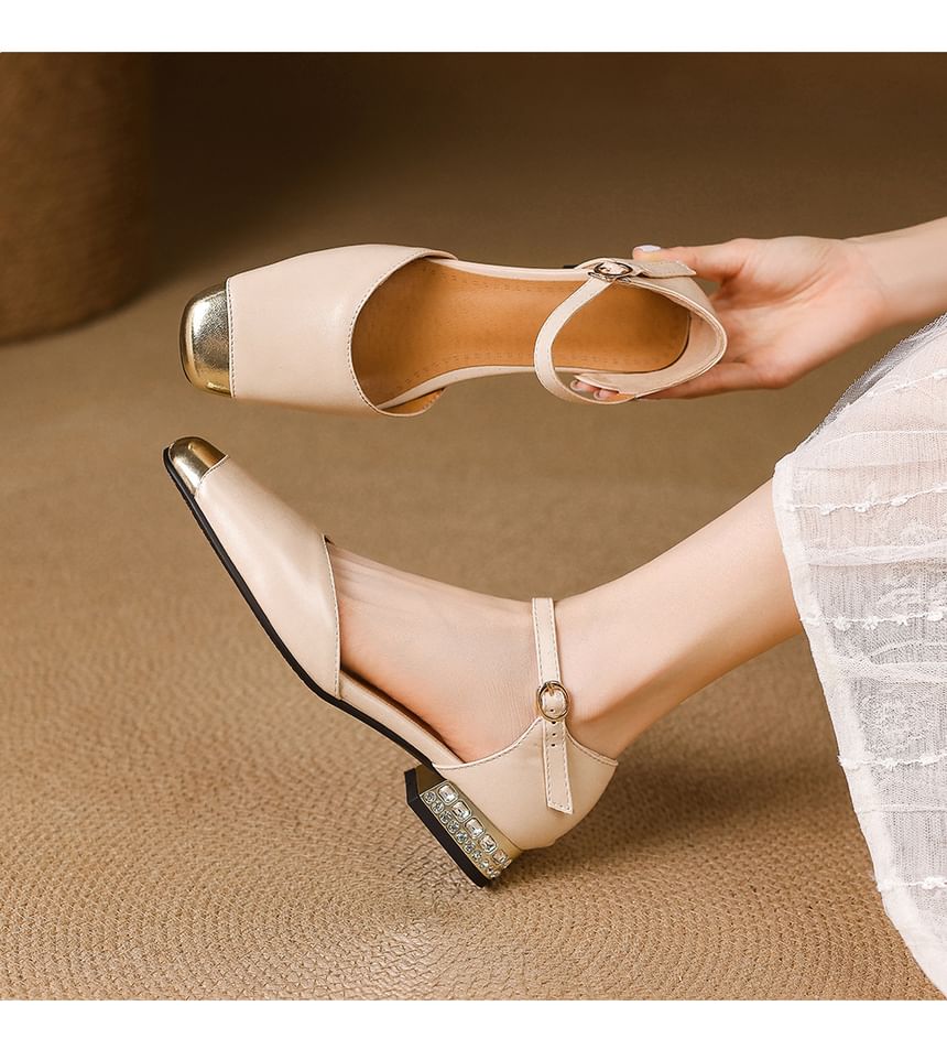 Cap-Toe Rhinestone Chunky Heel Sandals
