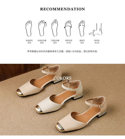 Cap-Toe Rhinestone Chunky Heel Sandals