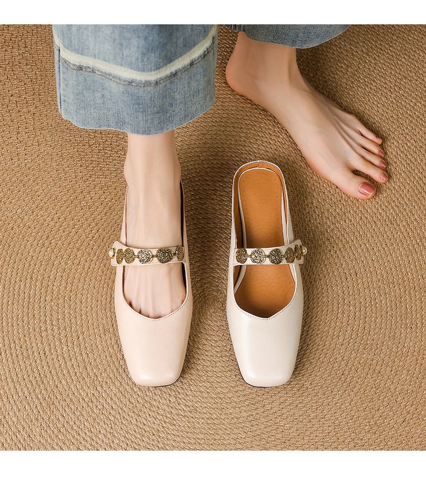 Square-Toe Rhinestone Mary Jane Mules