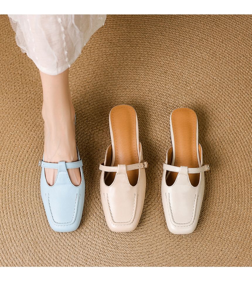 Chunky Heel T-Strap Mules