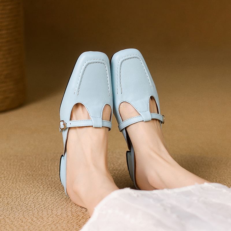 Chunky Heel T-Strap Mules