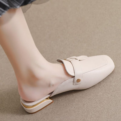Square Toe Buckled Chunky Heel Loafer Mules