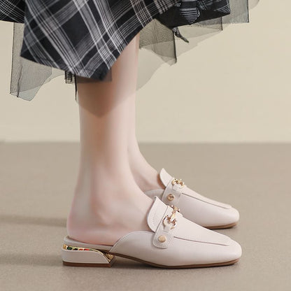 Square Toe Horsebit Chunky Heel Loafer Mules