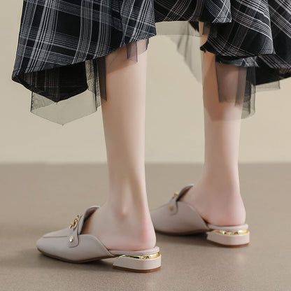 Square Toe Horsebit Chunky Heel Loafer Mules