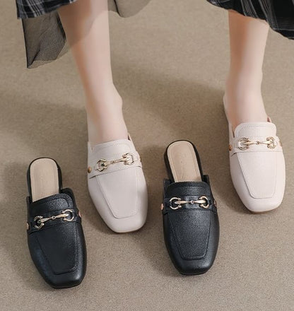 Square Toe Horsebit Chunky Heel Loafer Mules