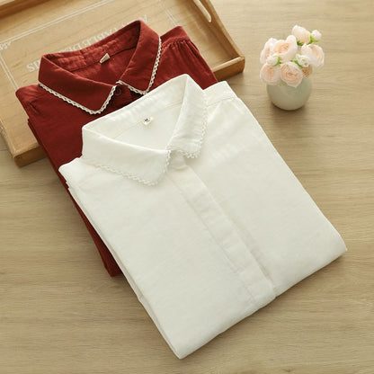 Short-Sleeve Lace Trim Plain Shirt