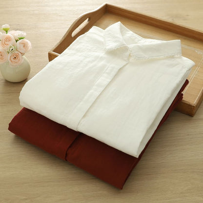 Short-Sleeve Lace Trim Plain Shirt