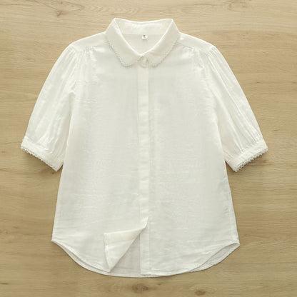 Short-Sleeve Lace Trim Plain Shirt
