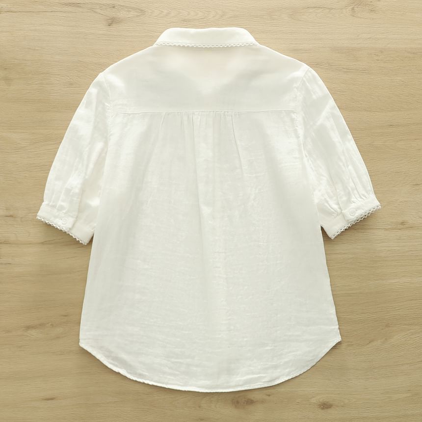 Short-Sleeve Lace Trim Plain Shirt